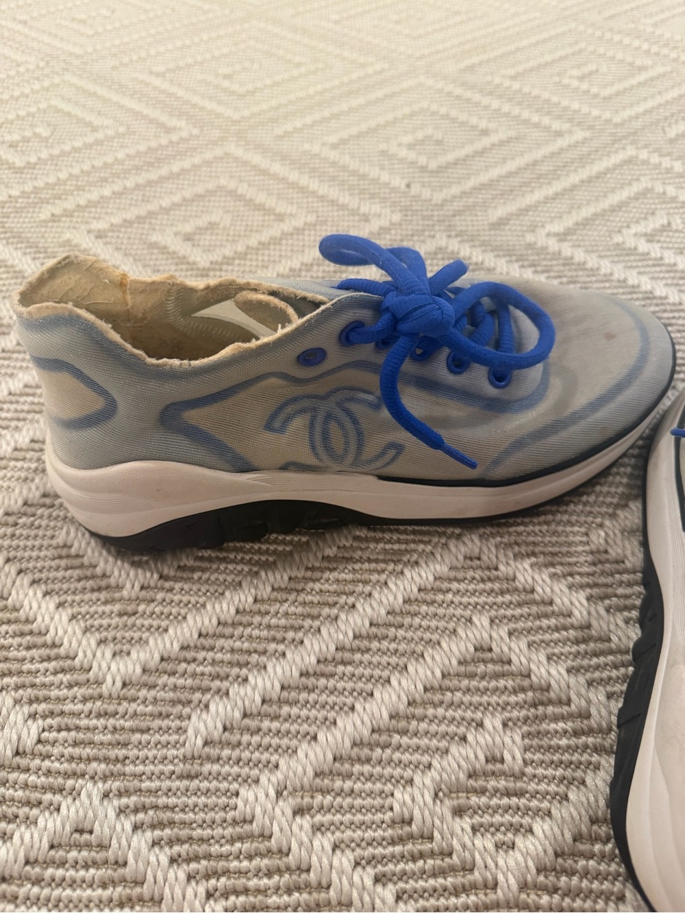 CHANEL Calfskin Mesh Lycra Women’s Logo Sneakers - Picture 6 of 11
